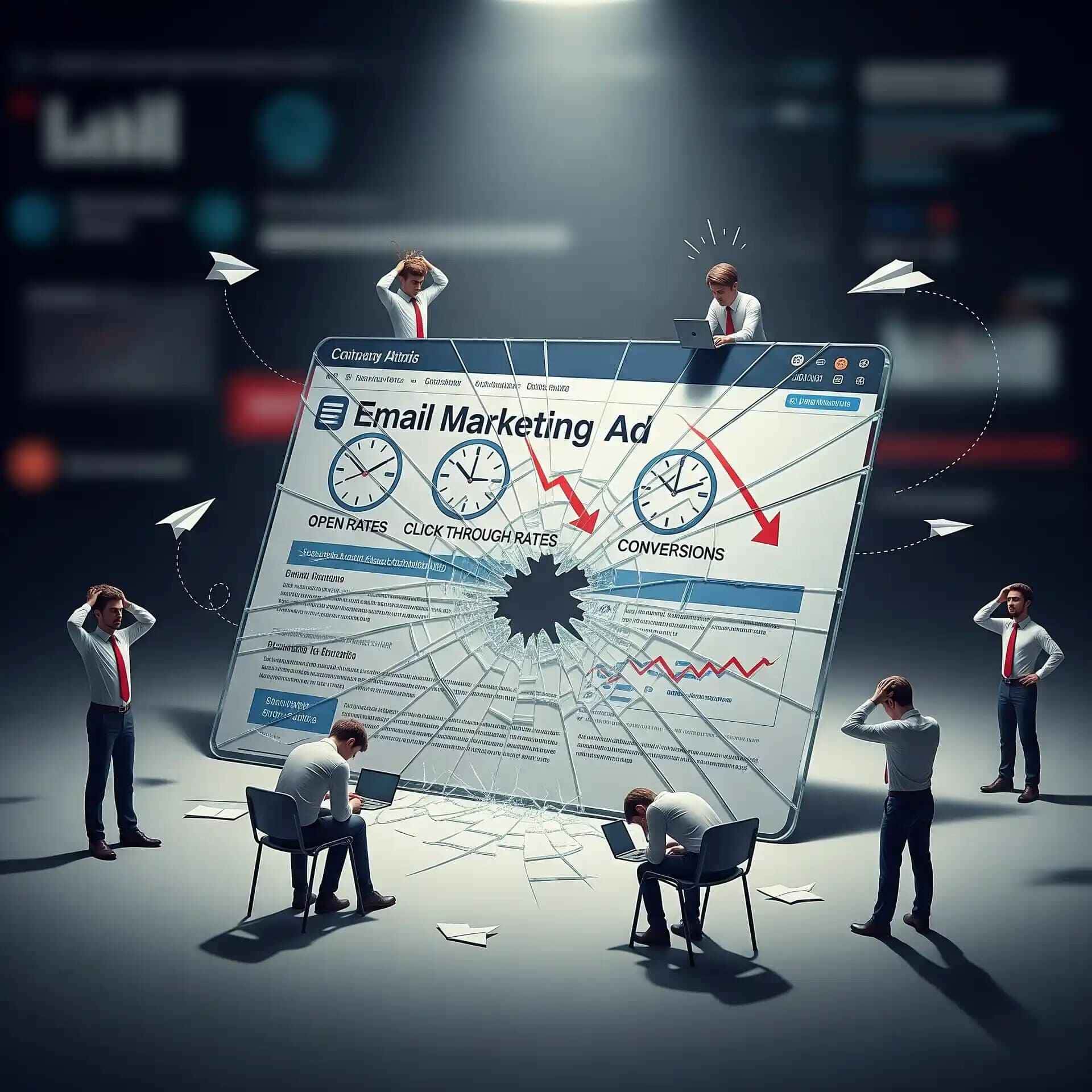 Email inbox cluttered with ignored marketing campaigns showing declining engagement